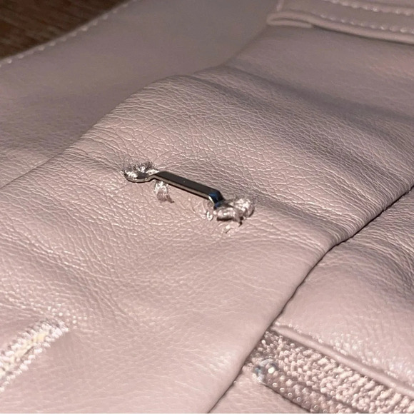 7 For All Mankind High Waisted Faux Leather Slim Leg Pant Taupe Sz S - Picture 7 of 13